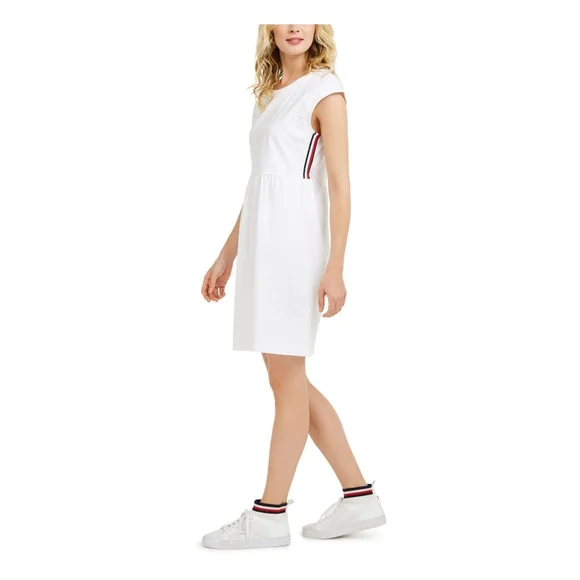 Tommy Hilfiger | Dresses | Tommy Hilfiger White Dress With Eyelet  Embroidered At The Chest Size Xs | Poshmark